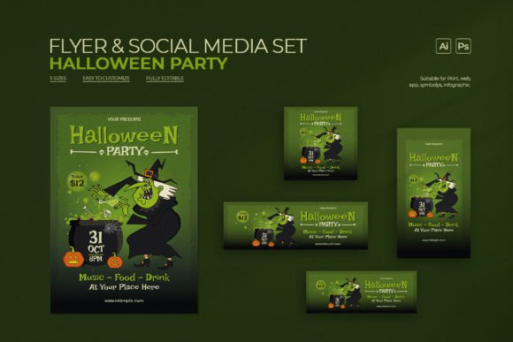 Download Halloween Party Flyer &amp; Social Media Set - Social media set Collection