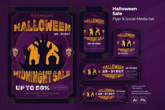 Download Halloween Sale Flyer &amp; Social Media Set - Social media set Collection