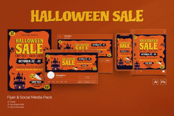 Download Halloween Sale Flyer &amp; Social Media Set - Social media set Collection