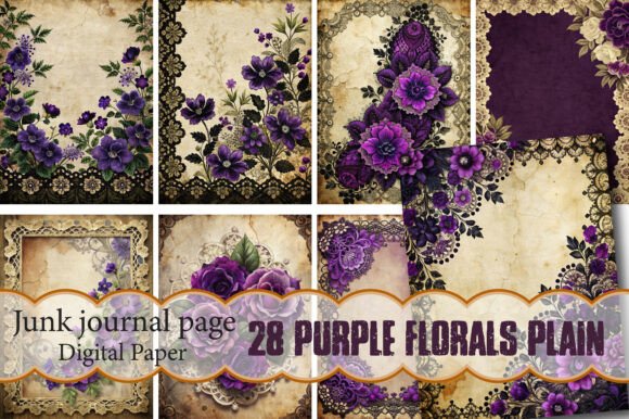 Download Purple Florals Plain Junk Journal Pages - Page Collection