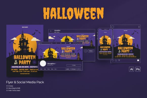 Download Halloween Party Flyer &amp; Social Media Set - Social media set Collection